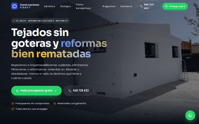 Captura de la página web de Construcciones Kraft, reformas y construcción