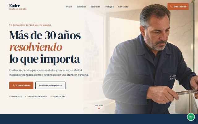 Captura de la página web de El Fontanero de Madrid, hogar y servicios