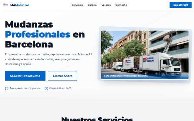 Captura de la página web de MA Mudanzas, transporte y mudanzas